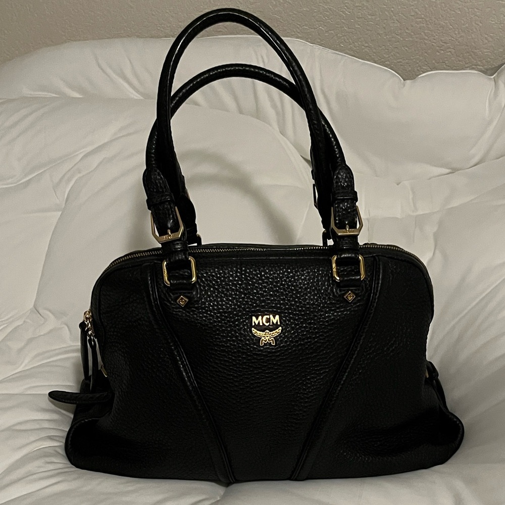 MCM Black Leather Tote/Doctor Bag with Gold Hardware
